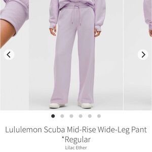 Lululemon Scuba mid rise wide leg pant in lilac ether